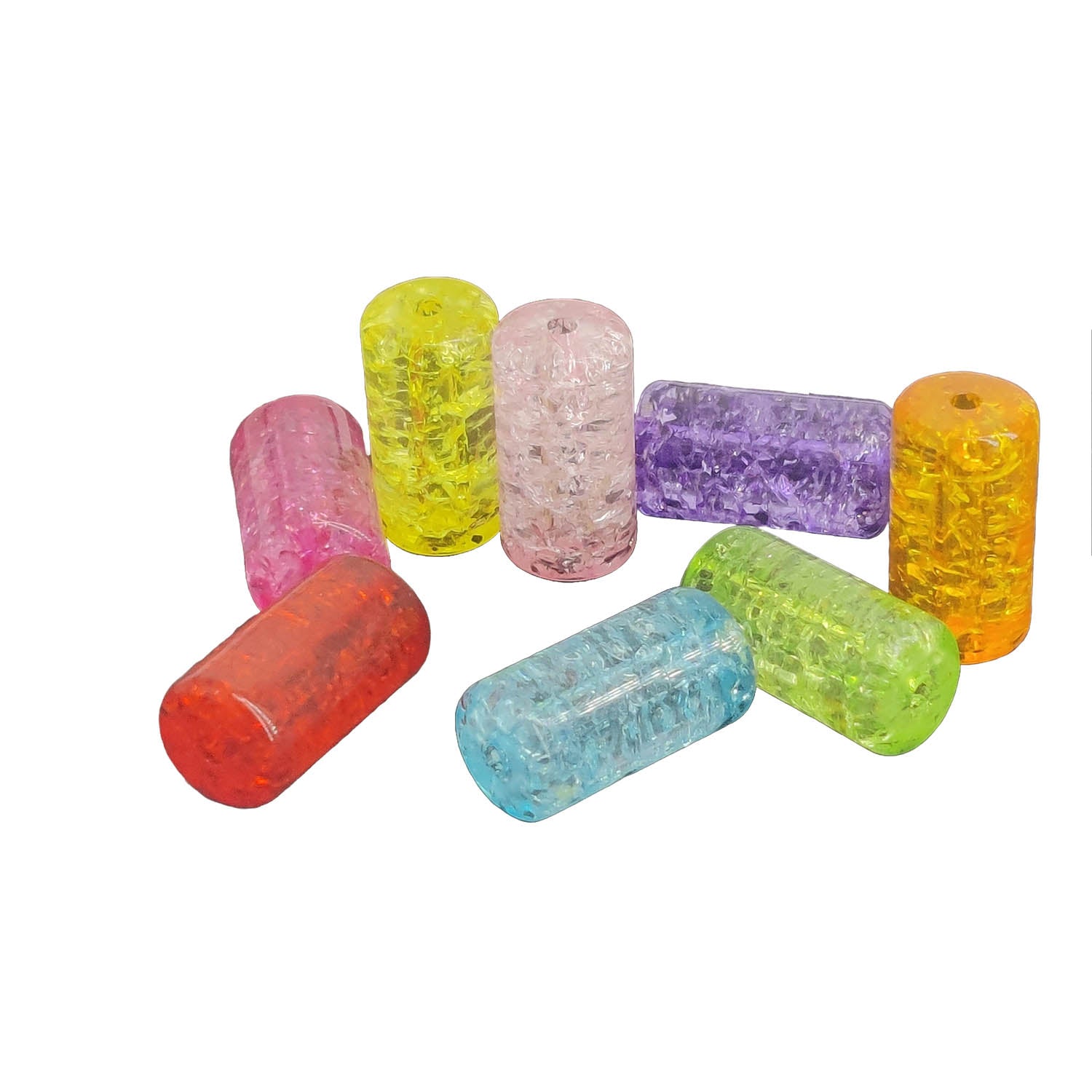 Acrylic Beads Crackle Style 18x9 MM (20 Pieces) Hole:2 MM Cylinder Mixed Colors For Jewellery Making DIY Arts Crafts [ac-bds-00127-m14]