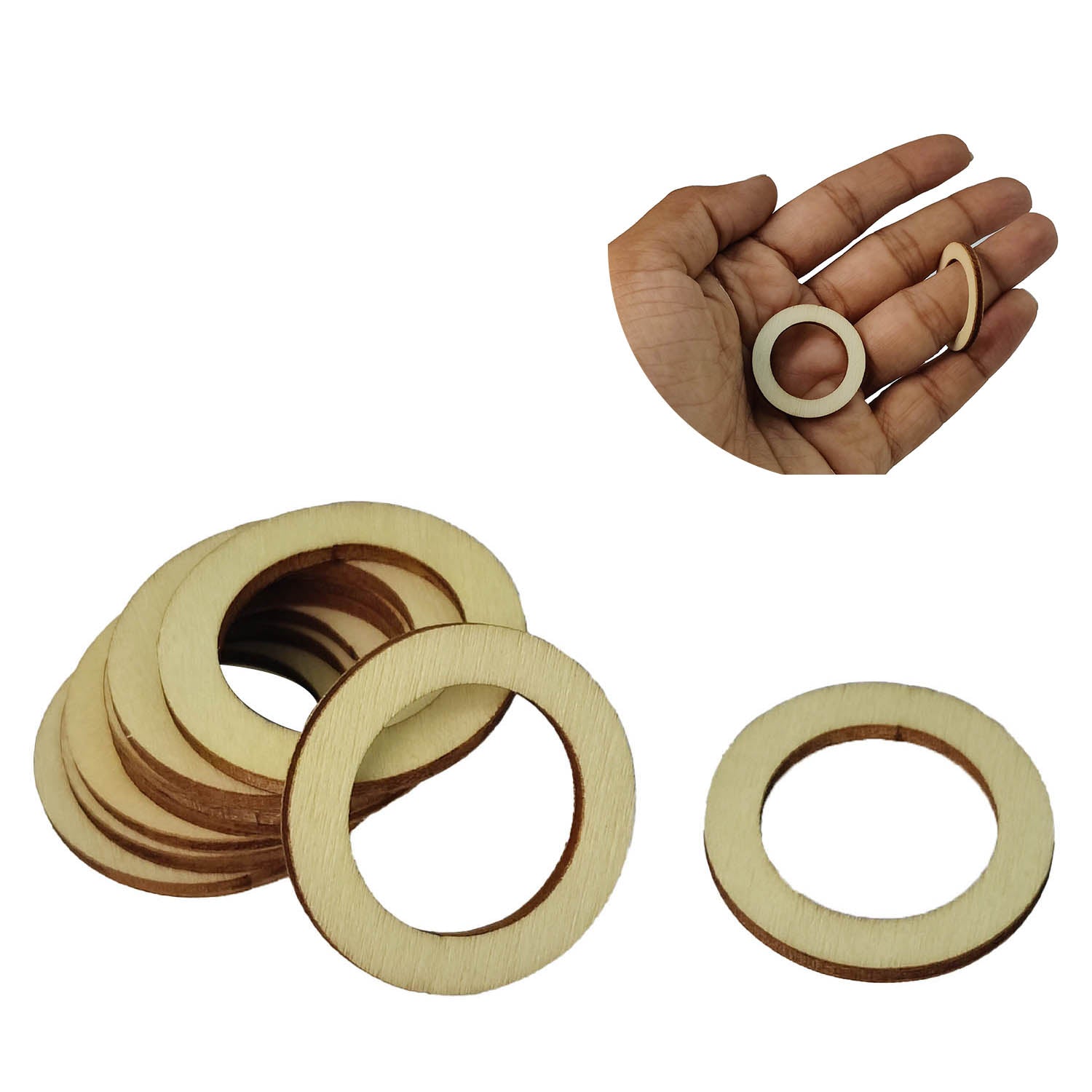 Wooden Rings  3x0.25 CM (10 Pieces) Round For Sewing Macrame Crochet DIY Crafts Painting Arts Decoration [jefs-embelshcabo-00004-m2]