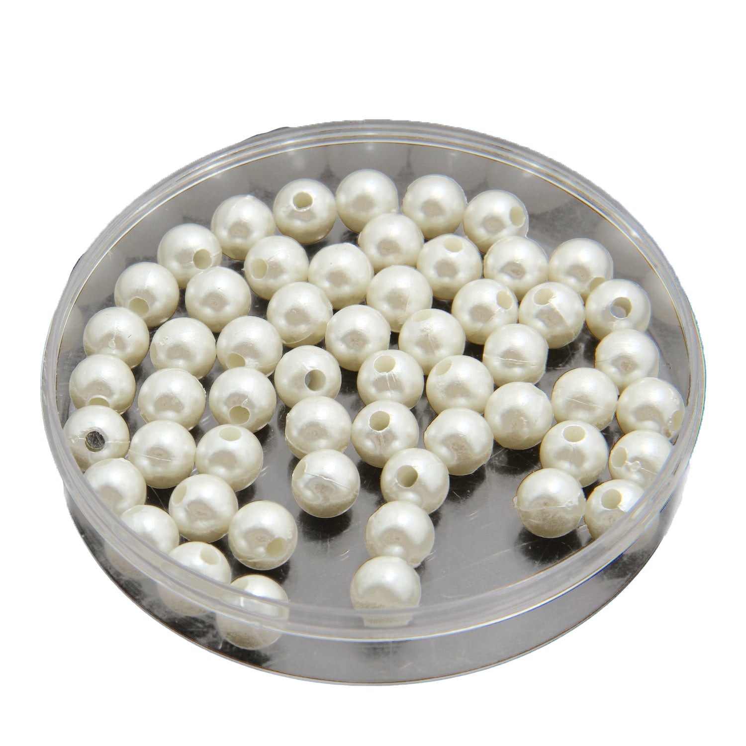 Glass Pearl Beads With Plastic (8MM, 100 Pieces) White For Jewellery Making Crafts Sewing, 25 Grams Wt [ac-bds-00035-8mm]