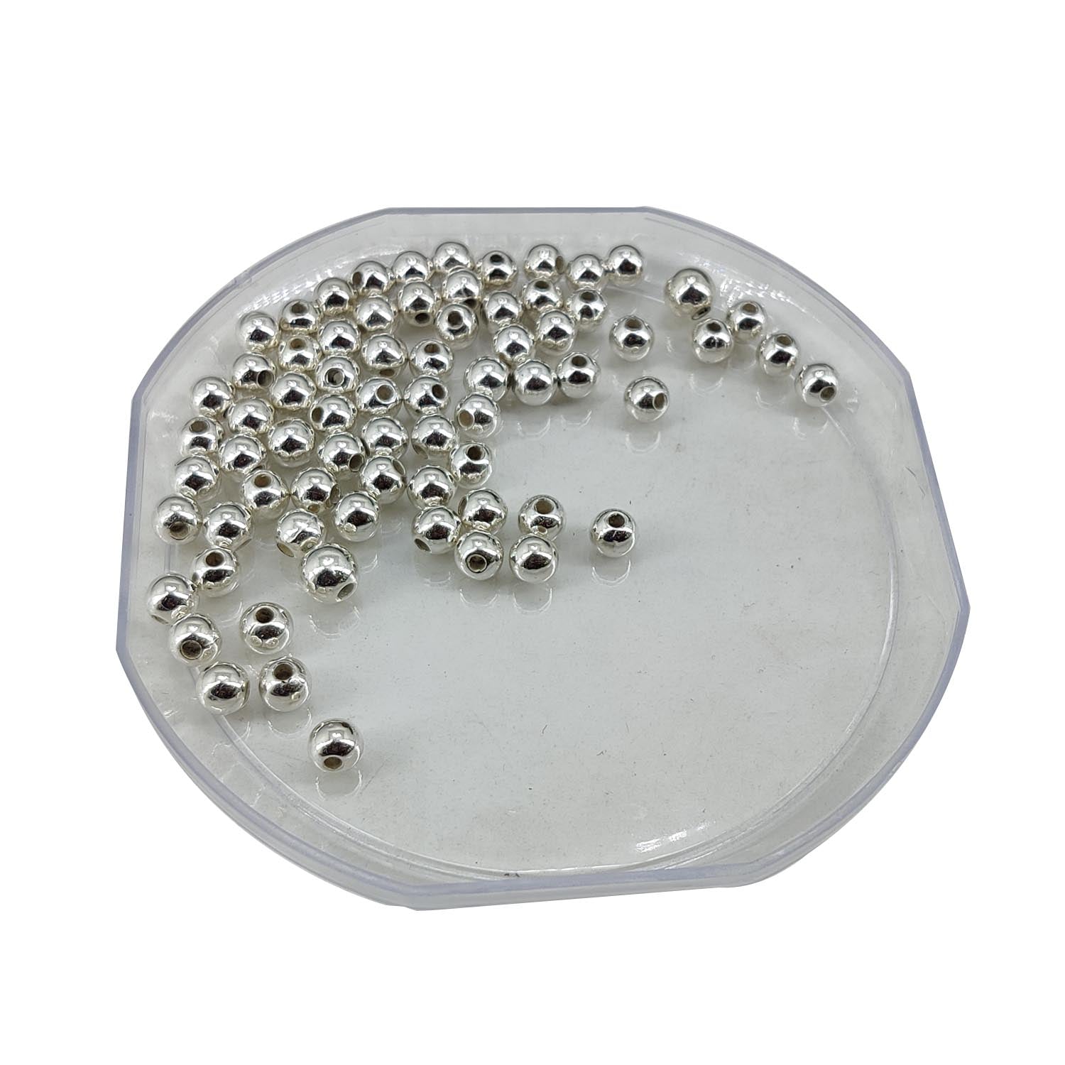 CCB Plastic Beads Silver Color 4mm With Hole 1.5mm (650 Pieces, 25 Grams) For Jewellery Making Embroidery Crafts [ac-bds-00080-4mm]