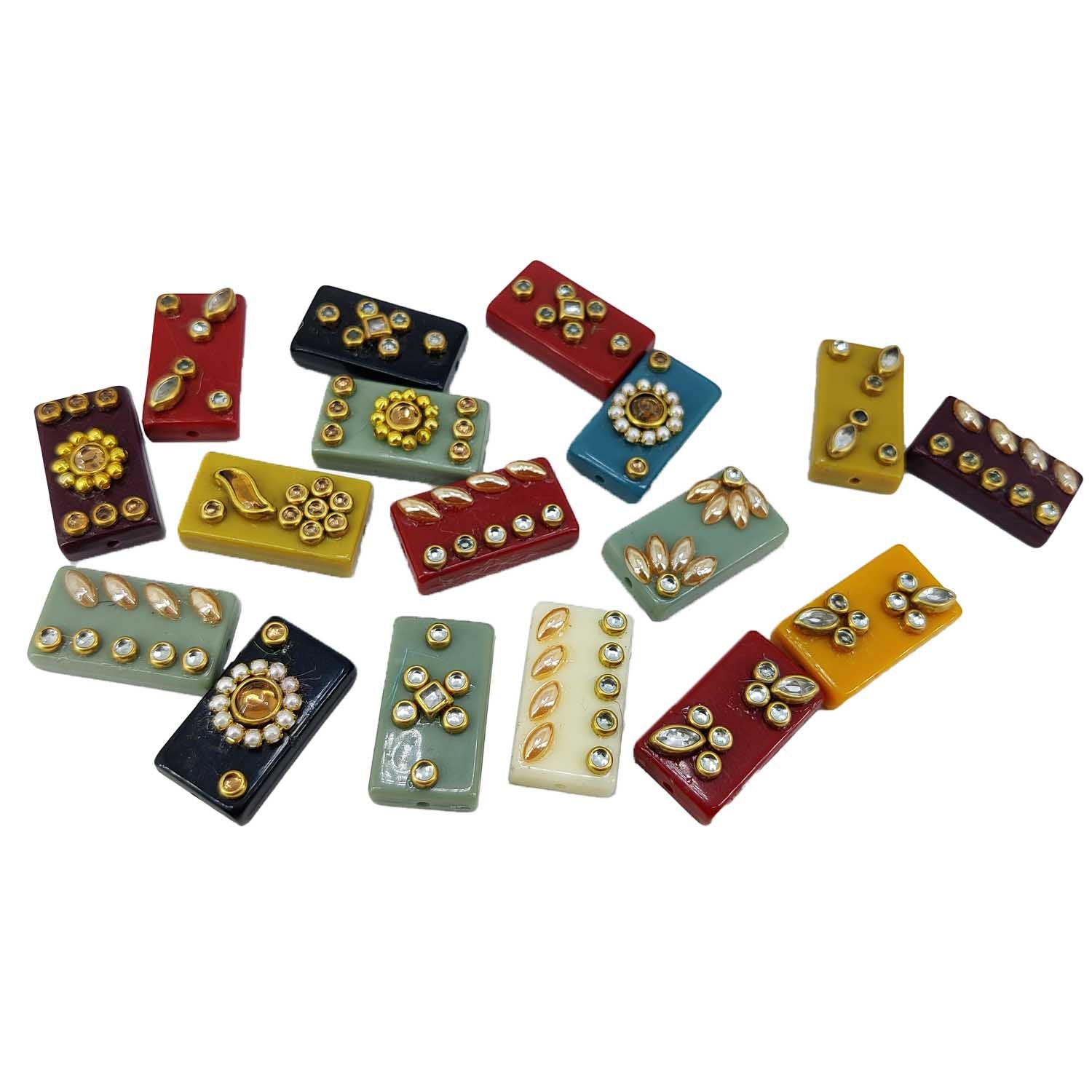 Kundan Stone Beads (8 Pieces) Set Of 4 Random Designs Assorted Colors Rectangle 24x13x5 MM Hole 1.5 MM [ac-bds-00082-m1]