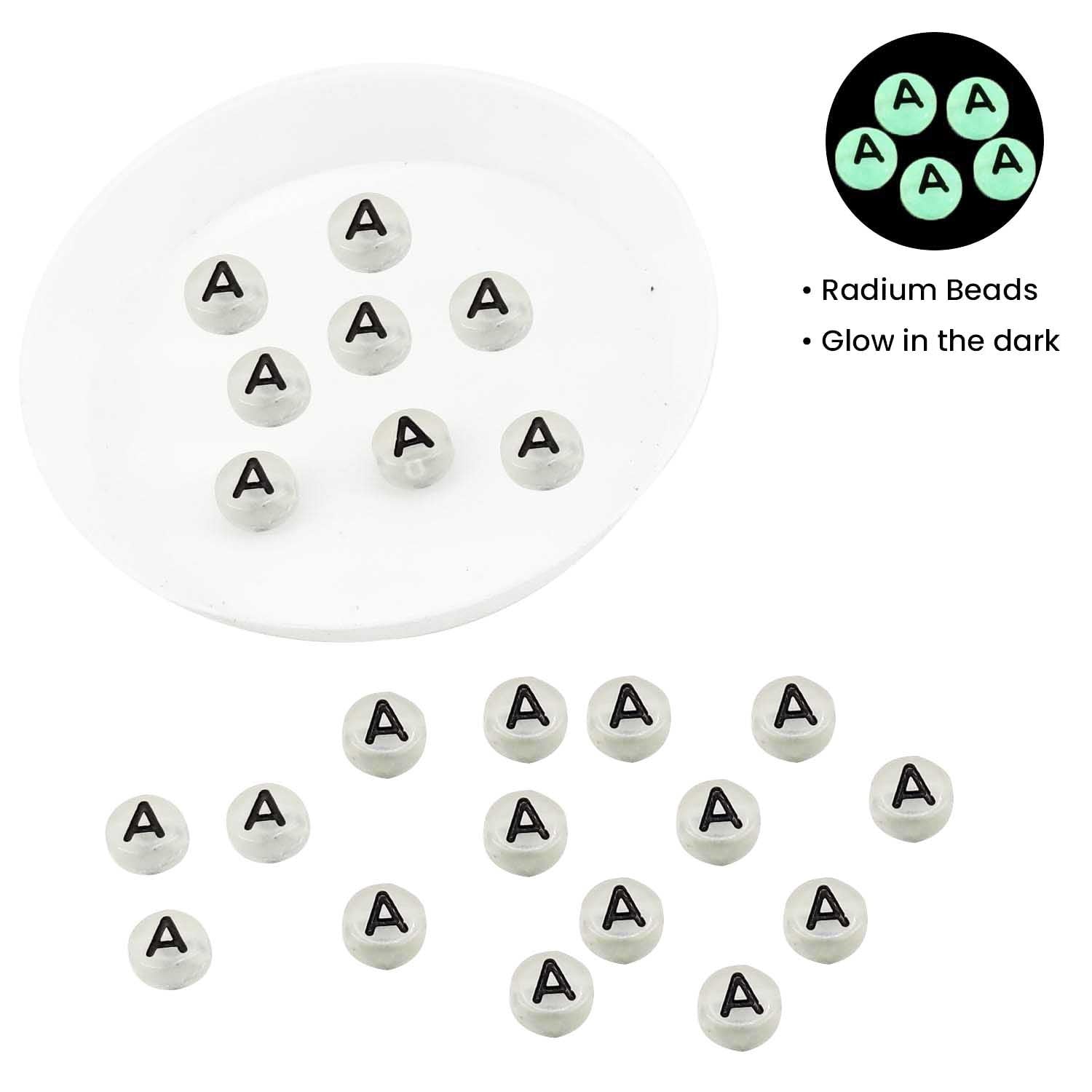 Acrylic Letter Alphabet Beads 7x4 MM Glow In The Dark Hole Size 1.5 MM Flat Round For Jewellery Making DIY Crafts Keychains Decoration [ac-bds-00083]