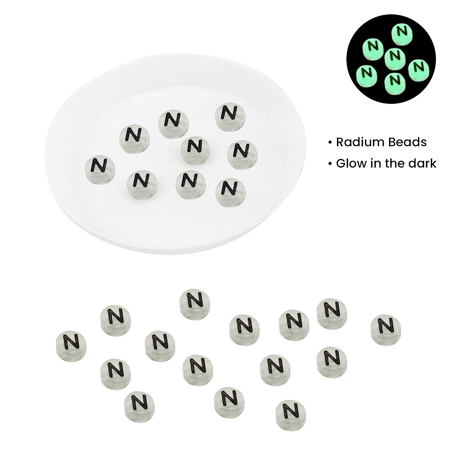 Acrylic Letter Alphabet Beads 7x4 MM Glow In The Dark Hole Size 1.5 MM Flat Round For Jewellery Making DIY Crafts Keychains Decoration [ac-bds-00083]