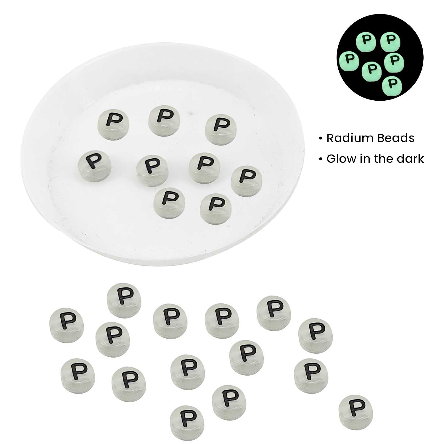 Acrylic Letter Alphabet Beads 7x4 MM Glow In The Dark Hole Size 1.5 MM Flat Round For Jewellery Making DIY Crafts Keychains Decoration [ac-bds-00083]