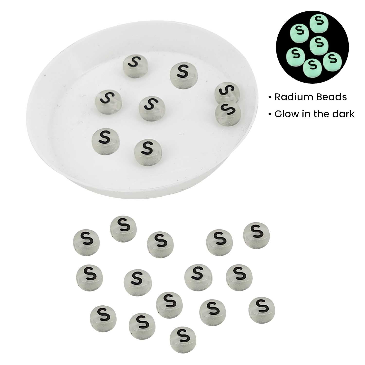 Acrylic Letter Alphabet Beads 7x4 MM Glow In The Dark Hole Size 1.5 MM Flat Round For Jewellery Making DIY Crafts Keychains Decoration [ac-bds-00083]