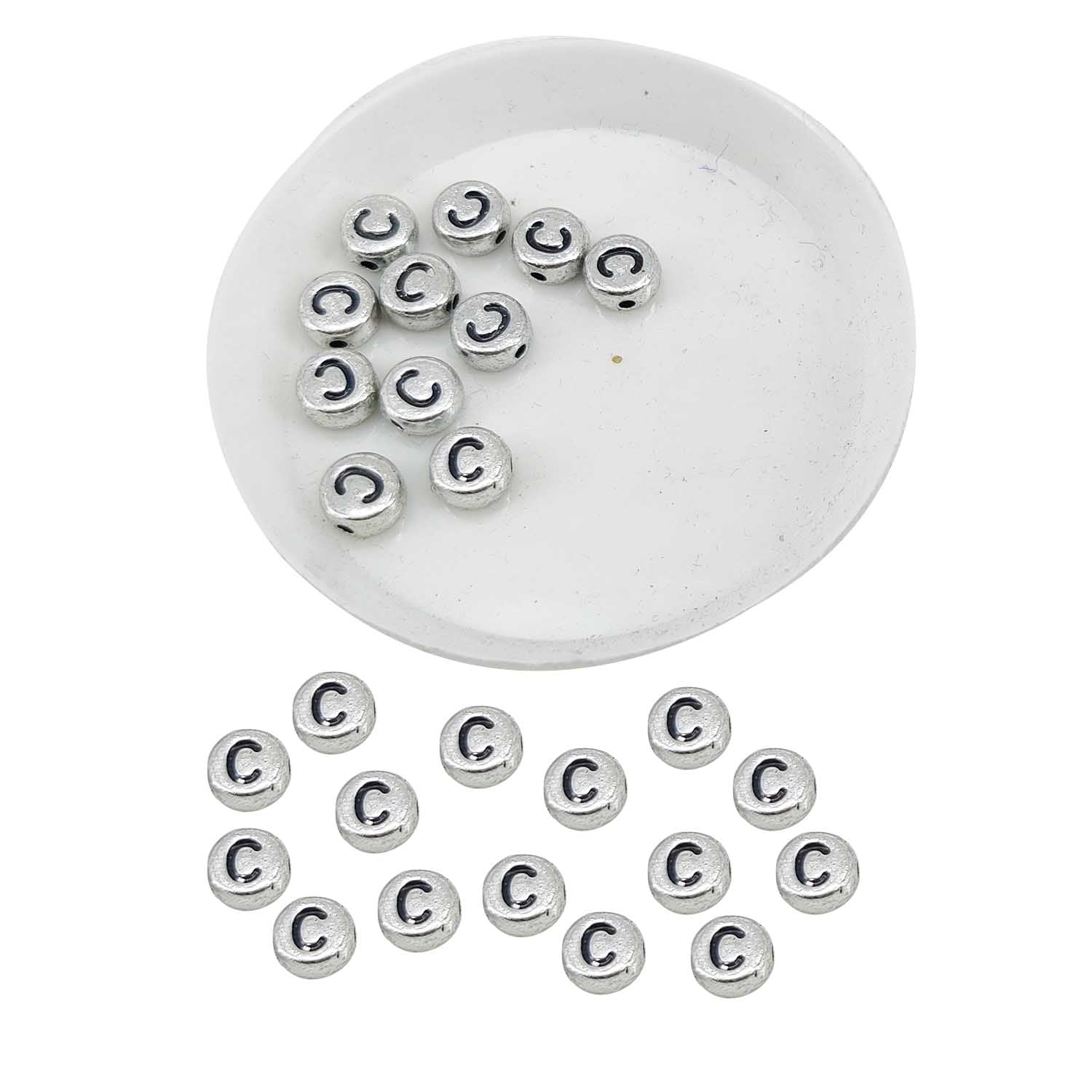 Metallic Acrylic Letter Alphabet Beads 7x3.5 MM Silver Color Hole Size 1 MM Flat Round For Jewellery Making DIY Crafts Keychains Decoration [ac-bds-00085]