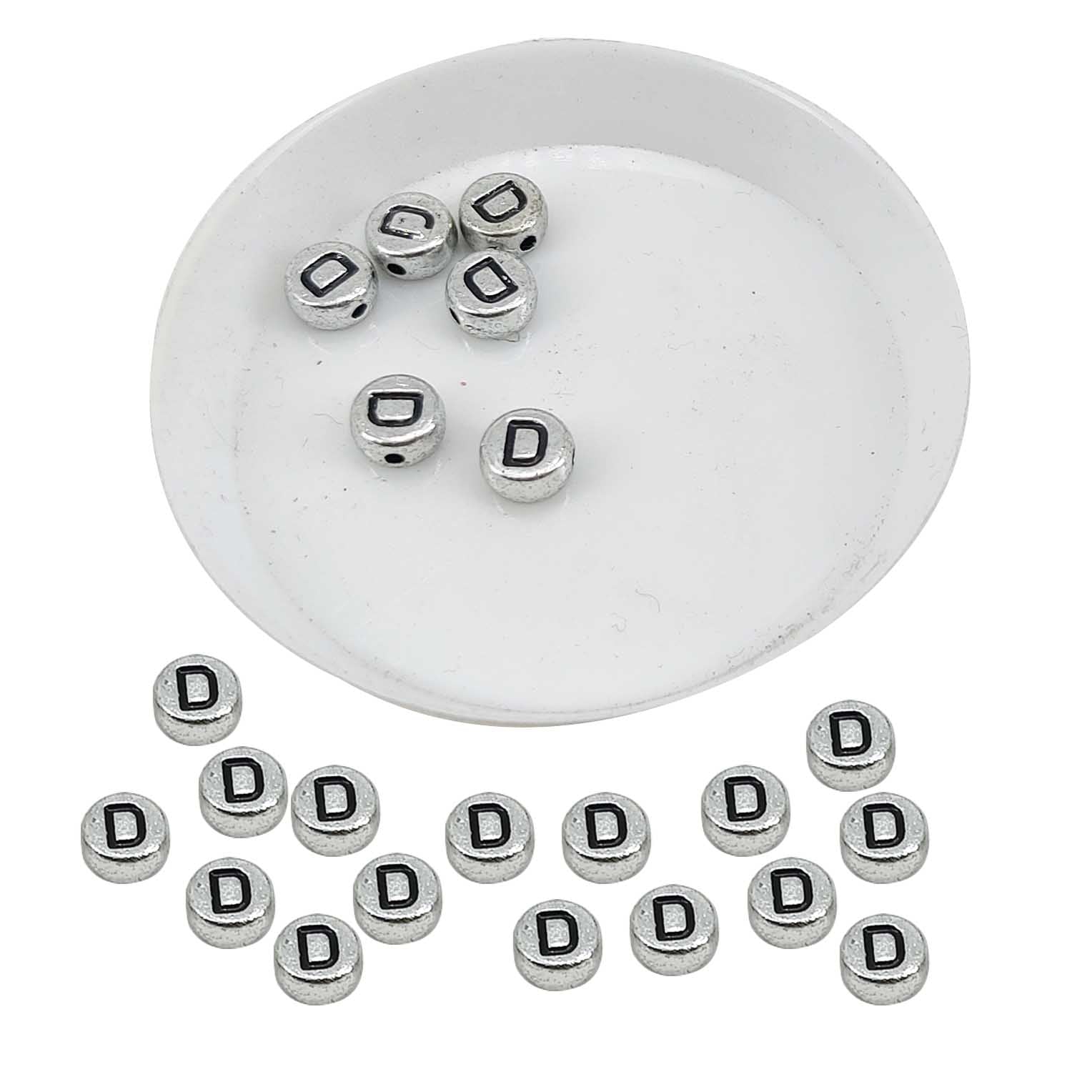 Metallic Acrylic Letter Alphabet Beads 7x3.5 MM Silver Color Hole Size 1 MM Flat Round For Jewellery Making DIY Crafts Keychains Decoration [ac-bds-00085]