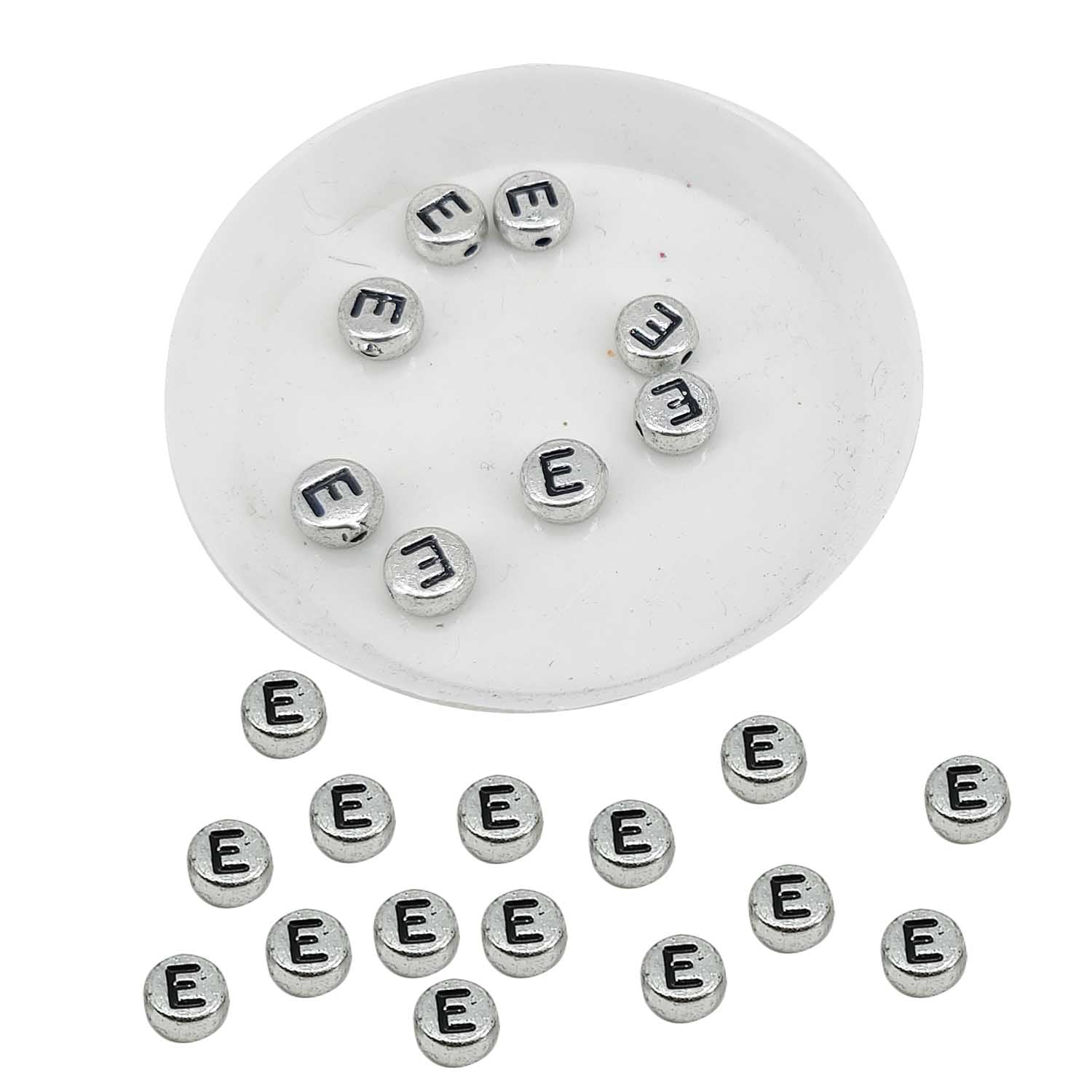 Metallic Acrylic Letter Alphabet Beads 7x3.5 MM Silver Color Hole Size 1 MM Flat Round For Jewellery Making DIY Crafts Keychains Decoration [ac-bds-00085]