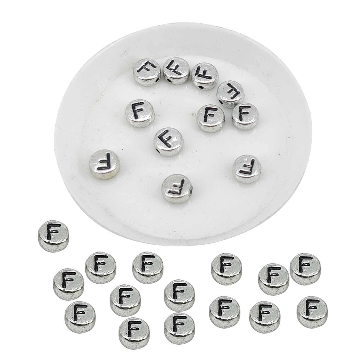 Metallic Acrylic Letter Alphabet Beads 7x3.5 MM Silver Color Hole Size 1 MM Flat Round For Jewellery Making DIY Crafts Keychains Decoration [ac-bds-00085]