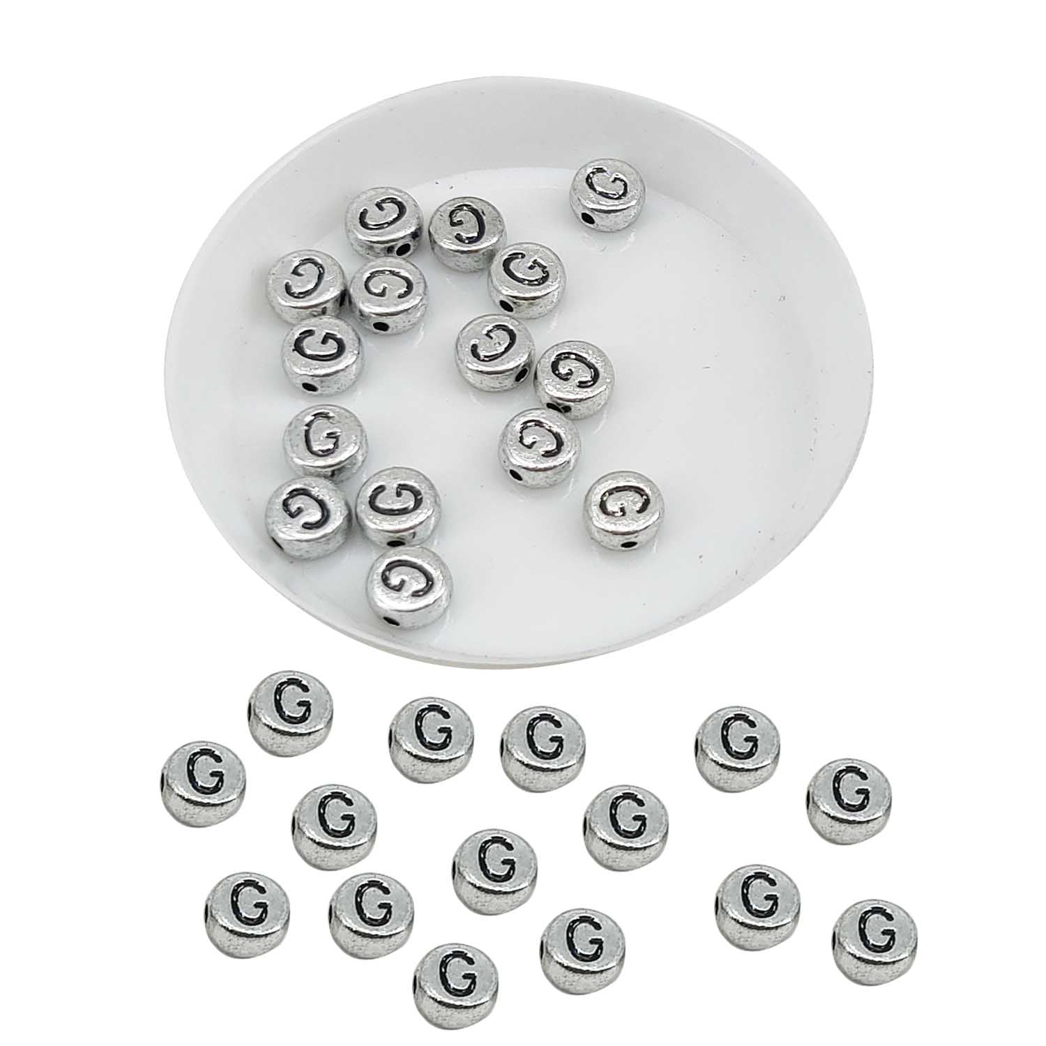 Metallic Acrylic Letter Alphabet Beads 7x3.5 MM Silver Color Hole Size 1 MM Flat Round For Jewellery Making DIY Crafts Keychains Decoration [ac-bds-00085]