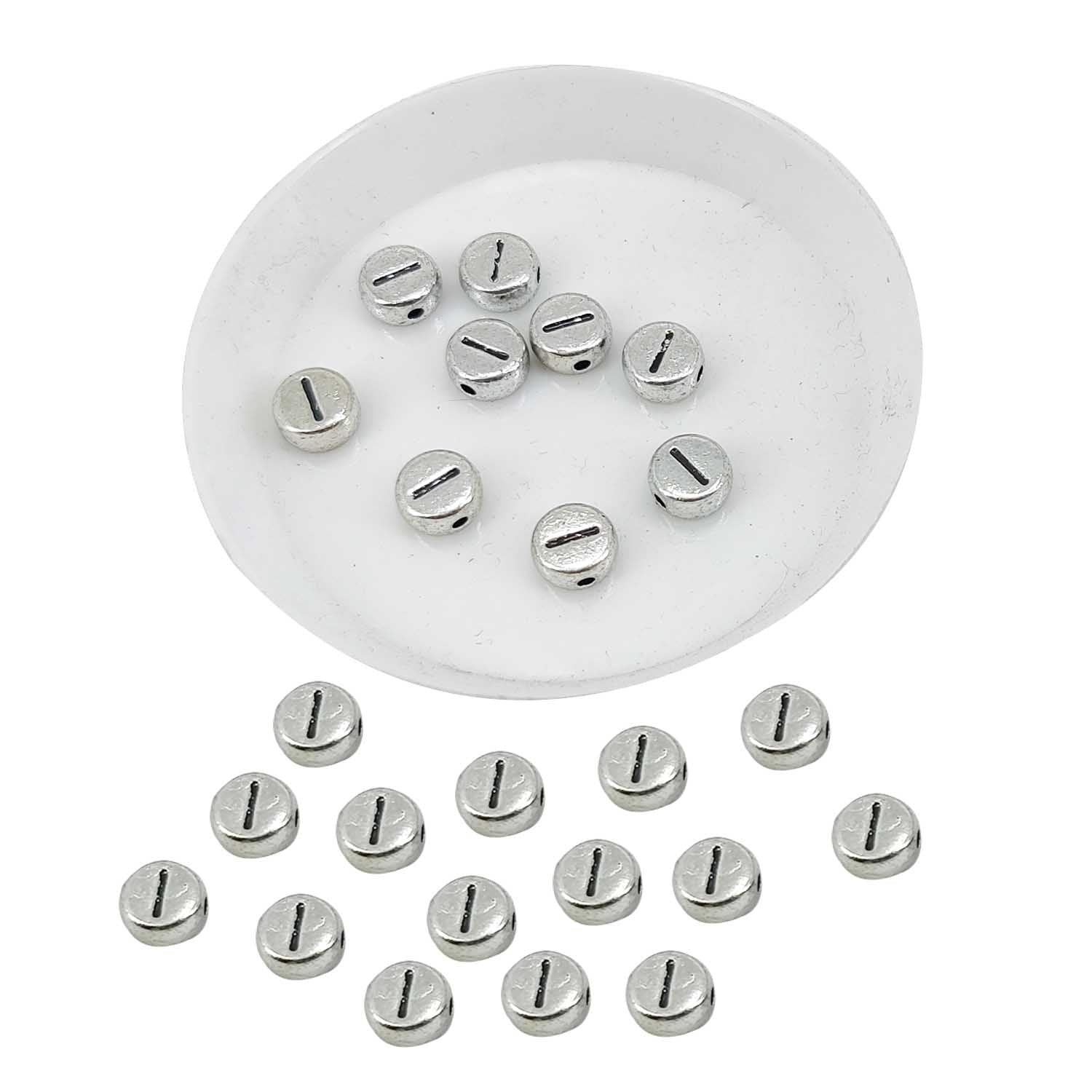 Metallic Acrylic Letter Alphabet Beads 7x3.5 MM Silver Color Hole Size 1 MM Flat Round For Jewellery Making DIY Crafts Keychains Decoration [ac-bds-00085]