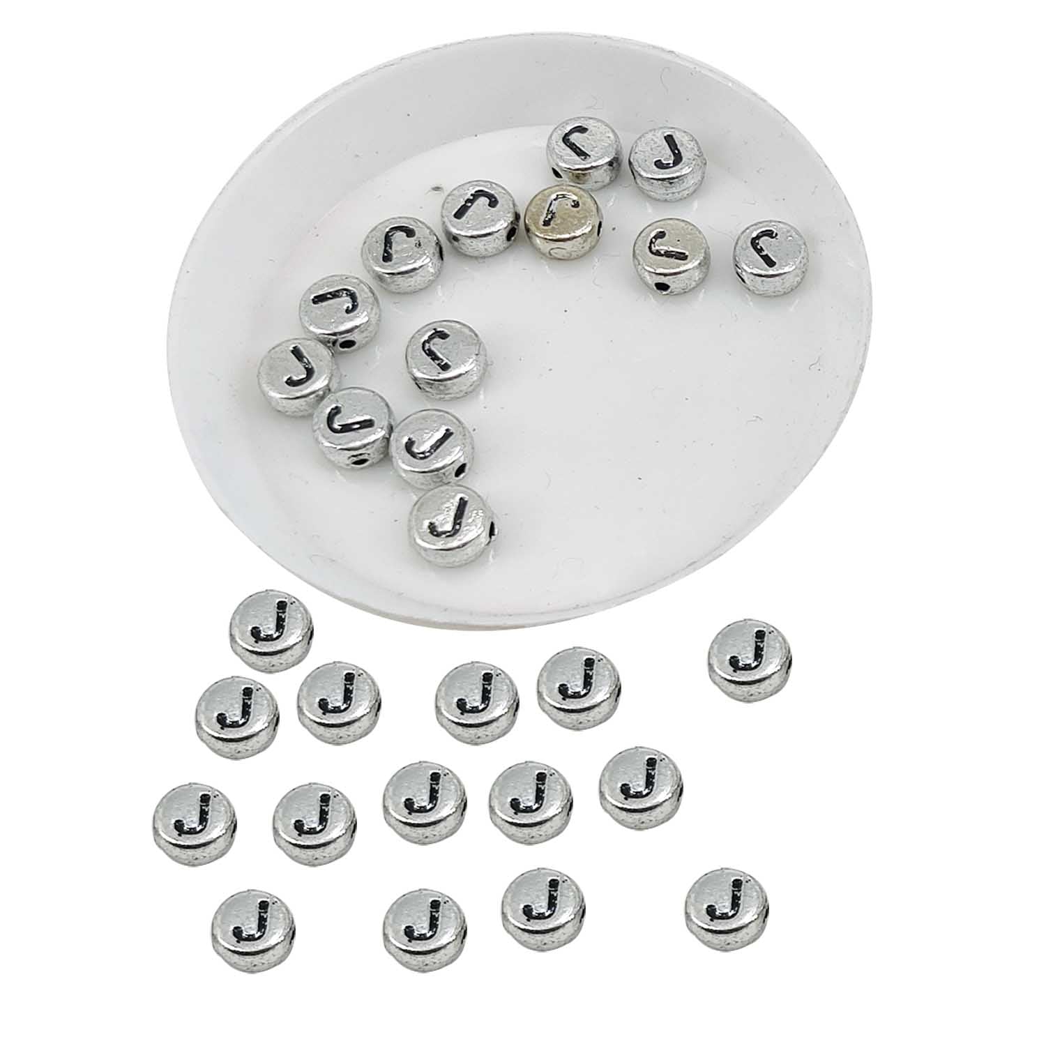 Metallic Acrylic Letter Alphabet Beads 7x3.5 MM Silver Color Hole Size 1 MM Flat Round For Jewellery Making DIY Crafts Keychains Decoration [ac-bds-00085]