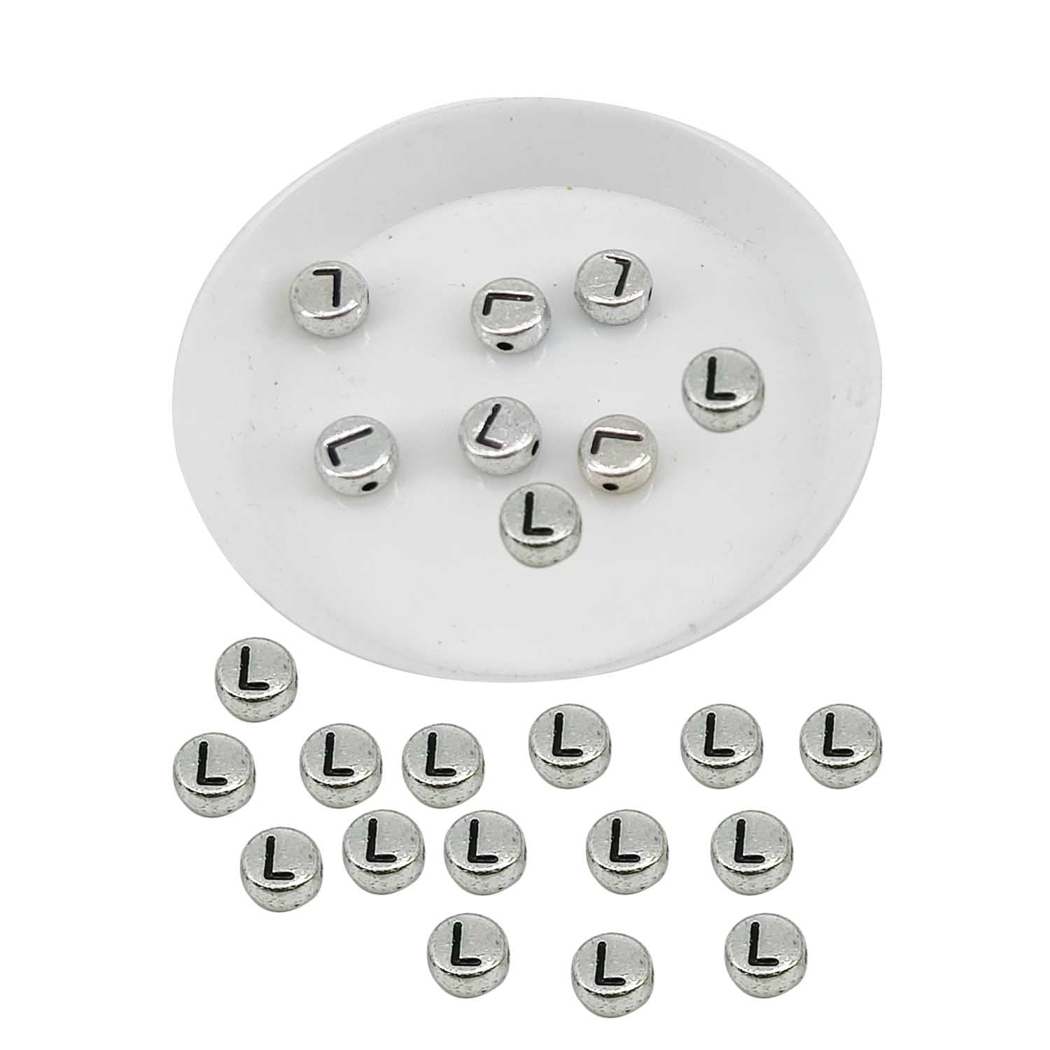 Metallic Acrylic Letter Alphabet Beads 7x3.5 MM Silver Color Hole Size 1 MM Flat Round For Jewellery Making DIY Crafts Keychains Decoration [ac-bds-00085]