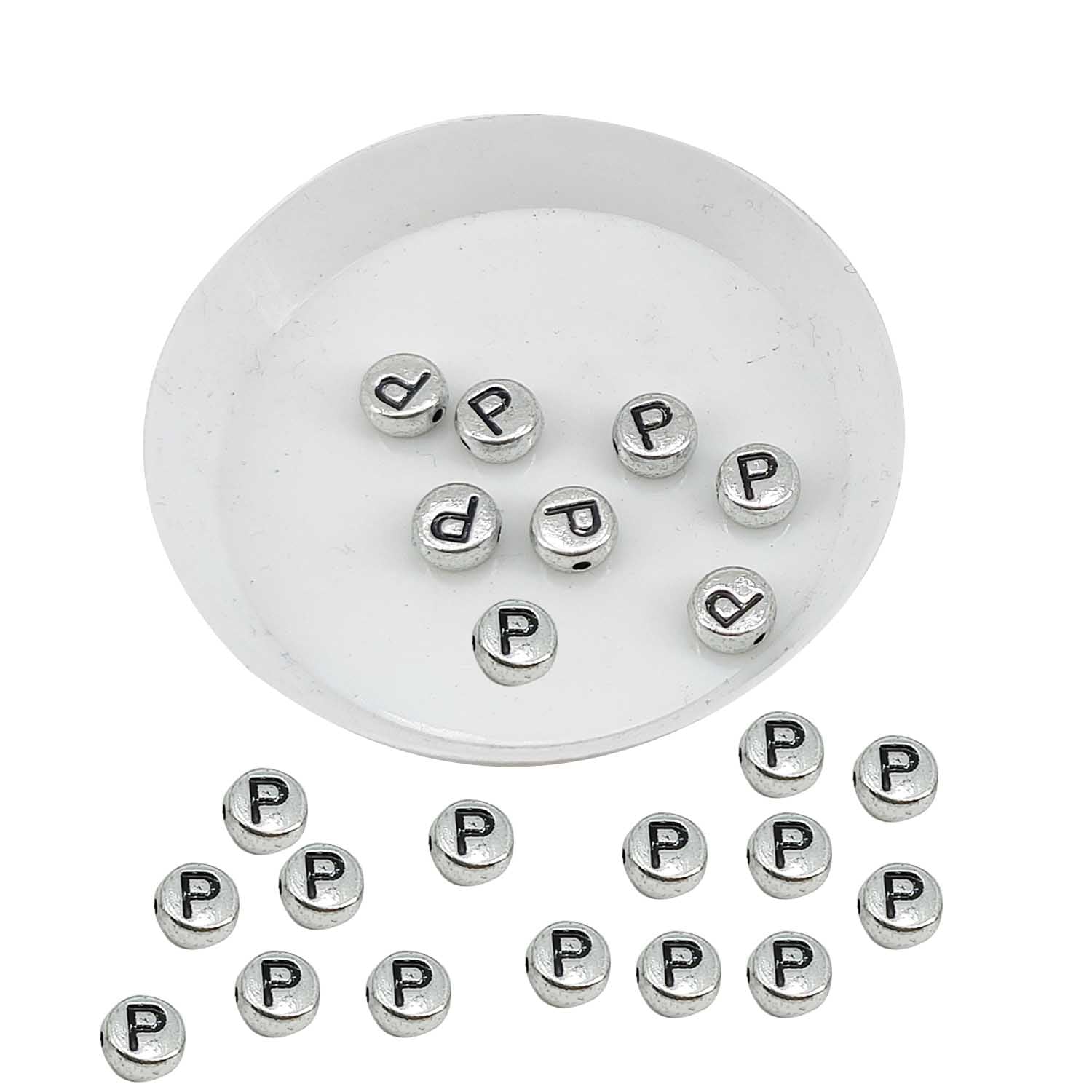 Metallic Acrylic Letter Alphabet Beads 7x3.5 MM Silver Color Hole Size 1 MM Flat Round For Jewellery Making DIY Crafts Keychains Decoration [ac-bds-00085]