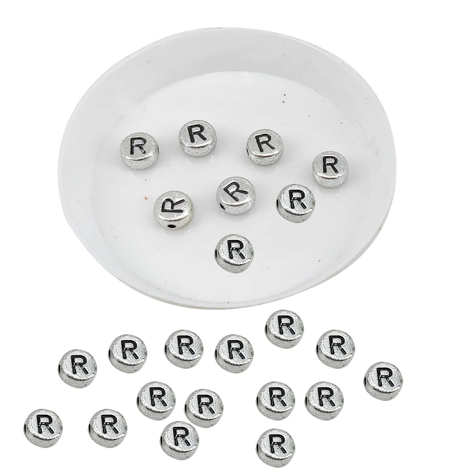 Metallic Acrylic Letter Alphabet Beads 7x3.5 MM Silver Color Hole Size 1 MM Flat Round For Jewellery Making DIY Crafts Keychains Decoration [ac-bds-00085]