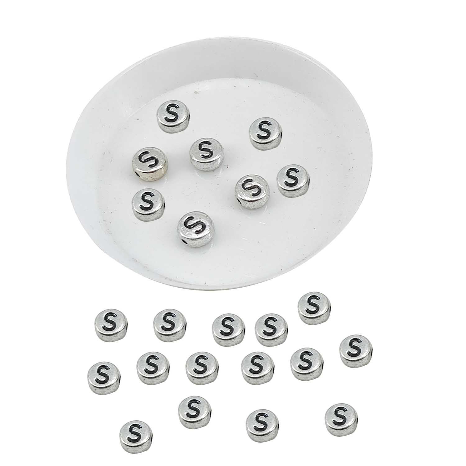 Metallic Acrylic Letter Alphabet Beads 7x3.5 MM Silver Color Hole Size 1 MM Flat Round For Jewellery Making DIY Crafts Keychains Decoration [ac-bds-00085]