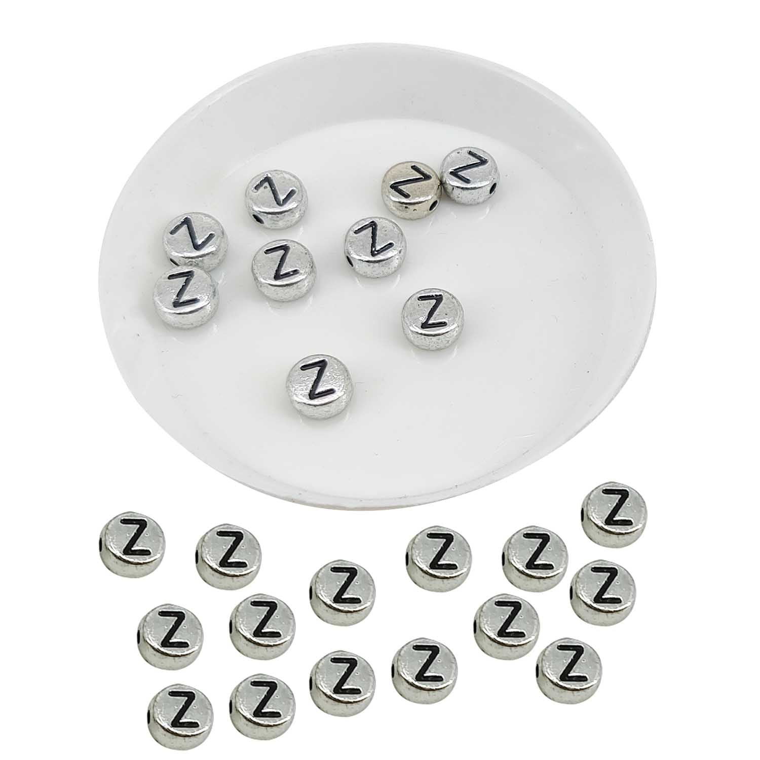 Metallic Acrylic Letter Alphabet Beads 7x3.5 MM Silver Color Hole Size 1 MM Flat Round For Jewellery Making DIY Crafts Keychains Decoration [ac-bds-00085]