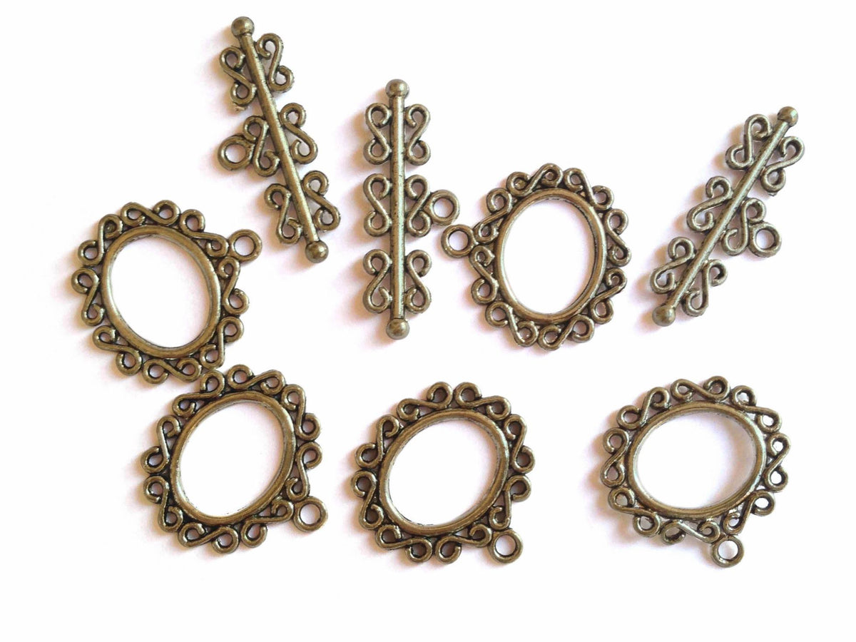 Metal Alloy Toggle Clasps For Jewellery Making (Pack of 5 Sets) 23x1mm Stick Size:12x32x2mm Oval Antique Silver Color [ac-jwlsupp-00001-m3]