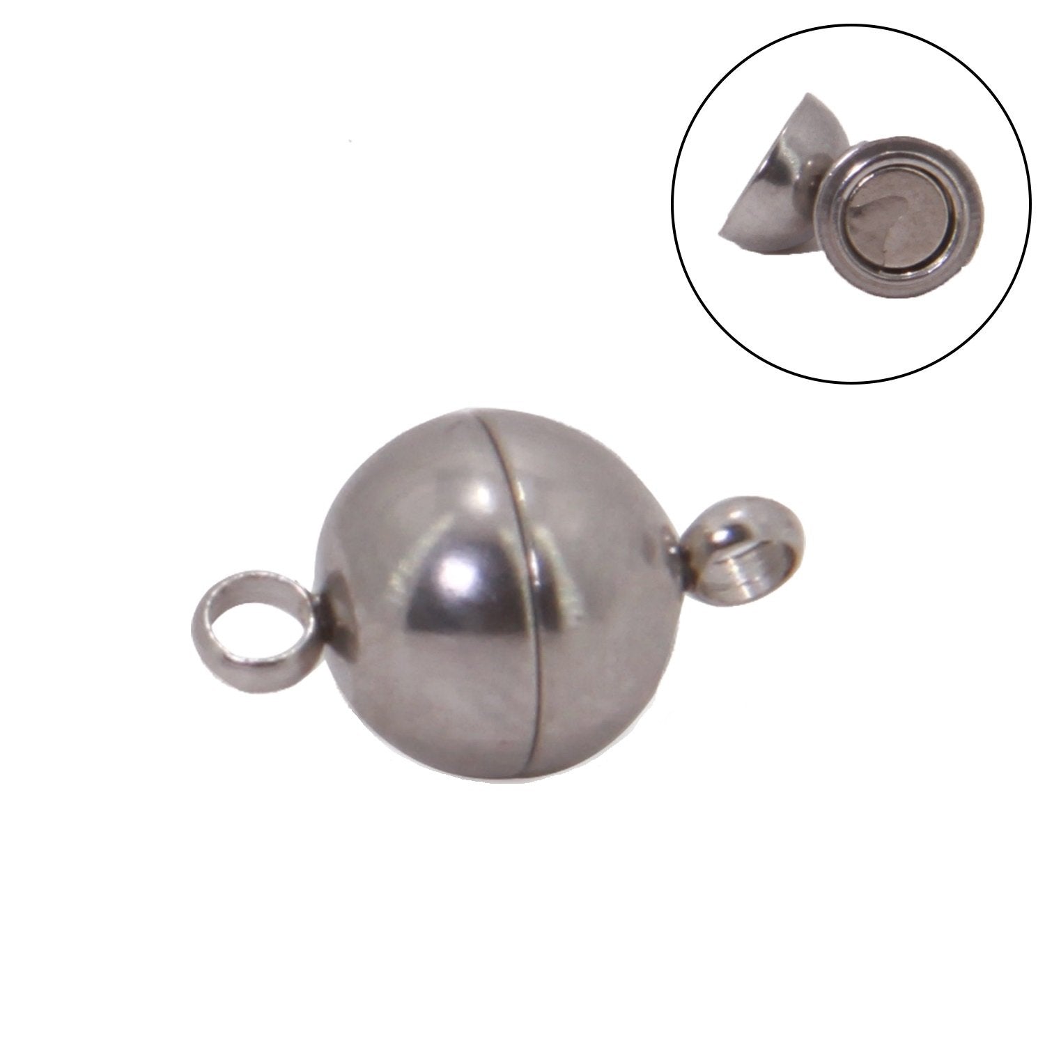 Tarnish Resistant 304-Stainless Steel Magnetic Clasps (Pack of 2 pieces) 14x8mm Round Silver Color For Jewellery Making [ac-jwlsupp-00006-m1]