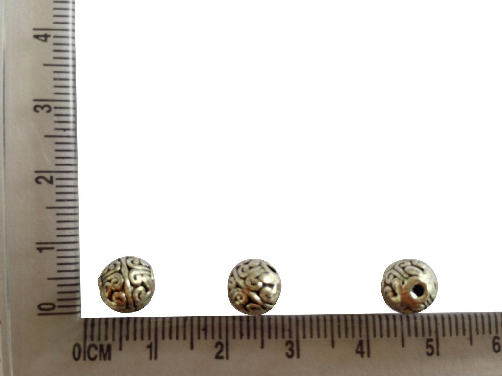 Metal Alloy Bead Spacers 8mm Round Ball Antique Silver Color (10 Pieces) For Jewellery Making [ac-jwlsupp-00031-m3]