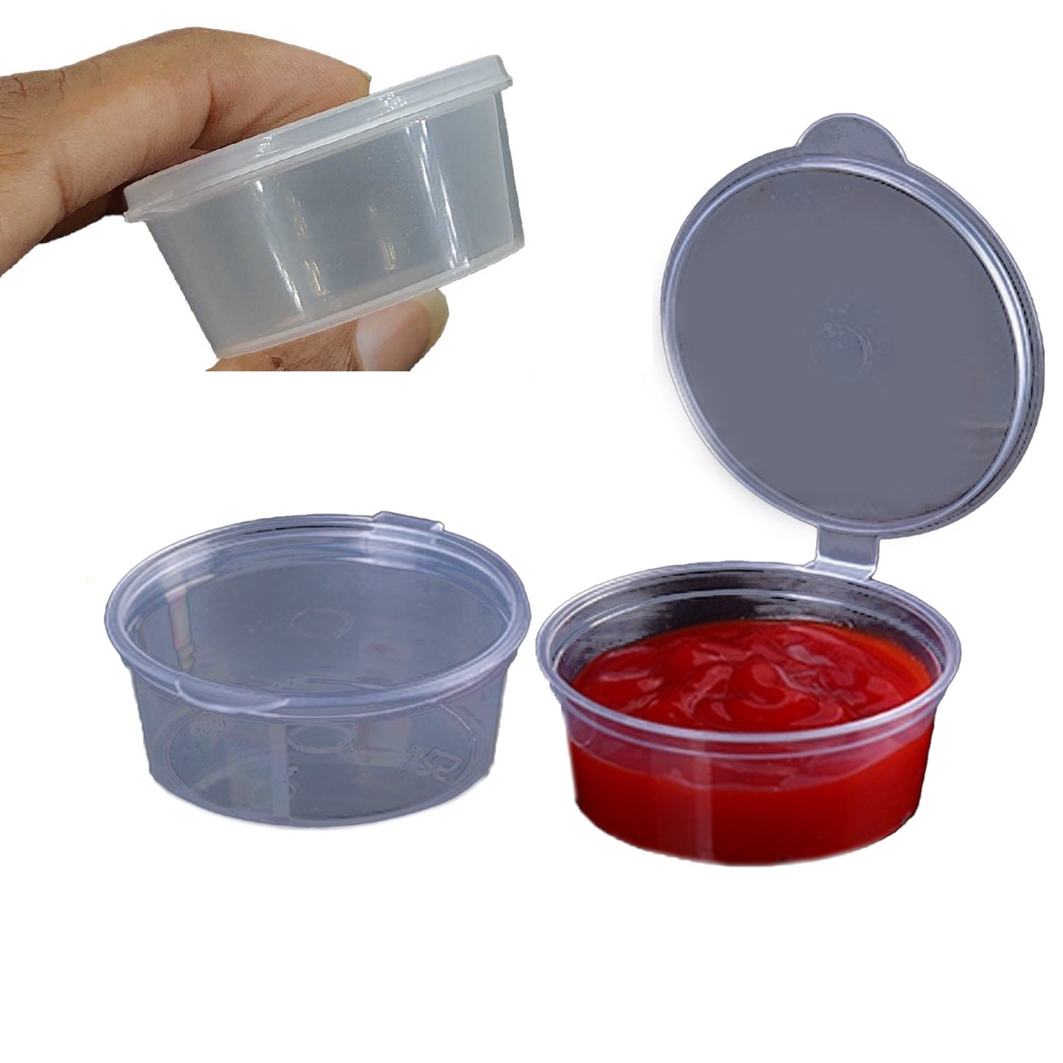 Small Polypropylene Plastic Containers With Spoon (Set of 10, Capacity 50 ML) 6x4.5x3 CM (2.25x1.75x1.2 Inch) Leak Proof With Lid For Ketchup Sauce Jam Cream [jefs-pack-boxnsupp-00153-combo2]